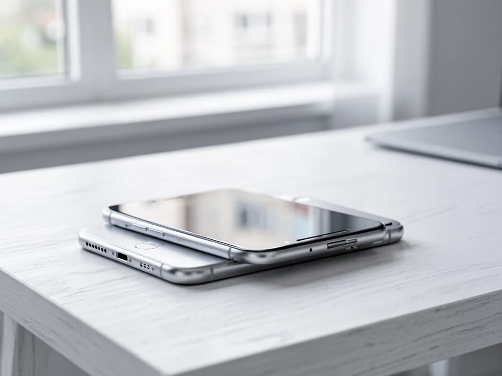 Nowoczesny smartfon leżący na białym biurku, gotowy do przeprowadzenia procesu przywracania ustawień fabrycznych.
